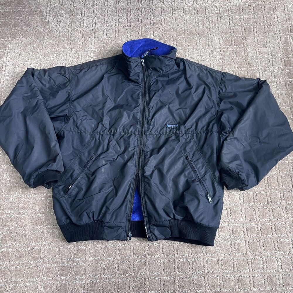 Patagonia VTG Fleece Lined Bomber Jacket Mens M Black 90s Thrashed USA *READ*